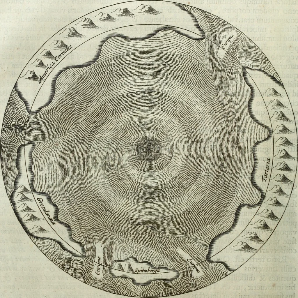 An illustration from Mundus Subterraneus, in XII libros digestus; quo divinum subterrestris mundi opificium, mira ergasteriorum naturæ in eo distributio, verbo pantámorphou Protei regnum, universæ denique naturæ majestas, 1665, leaf 223