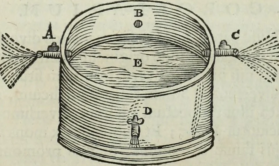 An illustration from Mundus Subterraneus, in XII libros digestus; quo divinum subterrestris mundi opificium, mira ergasteriorum naturæ in eo distributio, verbo pantámorphou Protei regnum, universæ denique naturæ majestas, 1665, leaf 270