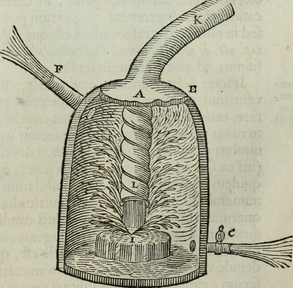 An illustration from Mundus Subterraneus, in XII libros digestus; quo divinum subterrestris mundi opificium, mira ergasteriorum naturæ in eo distributio, verbo pantámorphou Protei regnum, universæ denique naturæ majestas, 1665, leaf 272