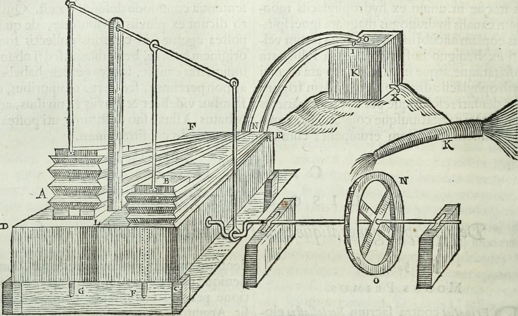 An illustration from Mundus Subterraneus, in XII libros digestus; quo divinum subterrestris mundi opificium, mira ergasteriorum naturæ in eo distributio, verbo pantámorphou Protei regnum, universæ denique naturæ majestas, 1665, leaf 299