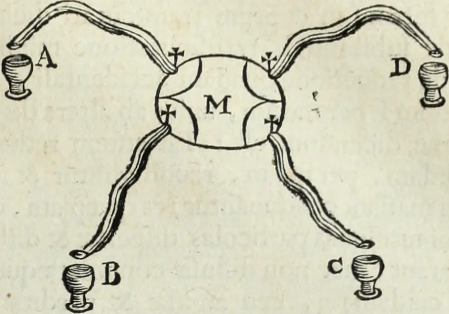 An illustration from Mundus Subterraneus, in XII libros digestus; quo divinum subterrestris mundi opificium, mira ergasteriorum naturæ in eo distributio, verbo pantámorphou Protei regnum, universæ denique naturæ majestas, 1665, leaf 388