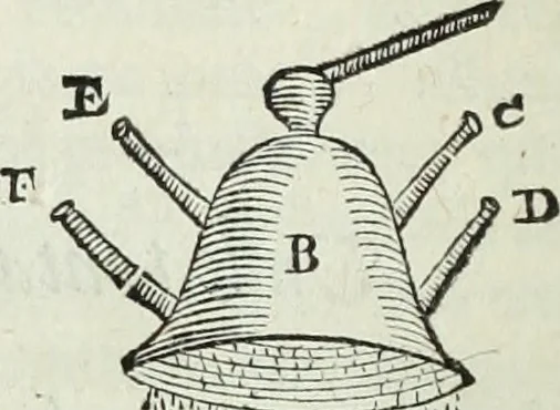 An illustration from Mundus Subterraneus, in XII libros digestus; quo divinum subterrestris mundi opificium, mira ergasteriorum naturæ in eo distributio, verbo pantámorphou Protei regnum, universæ denique naturæ majestas, 1665, leaf 405