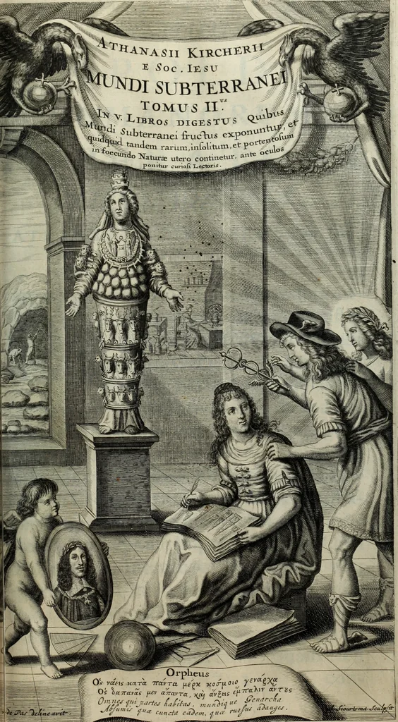 An illustration from Mundus Subterraneus, in XII libros digestus; quo divinum subterrestris mundi opificium, mira ergasteriorum naturæ in eo distributio, verbo pantámorphou Protei regnum, universæ denique naturæ majestas, 1665, leaf 422