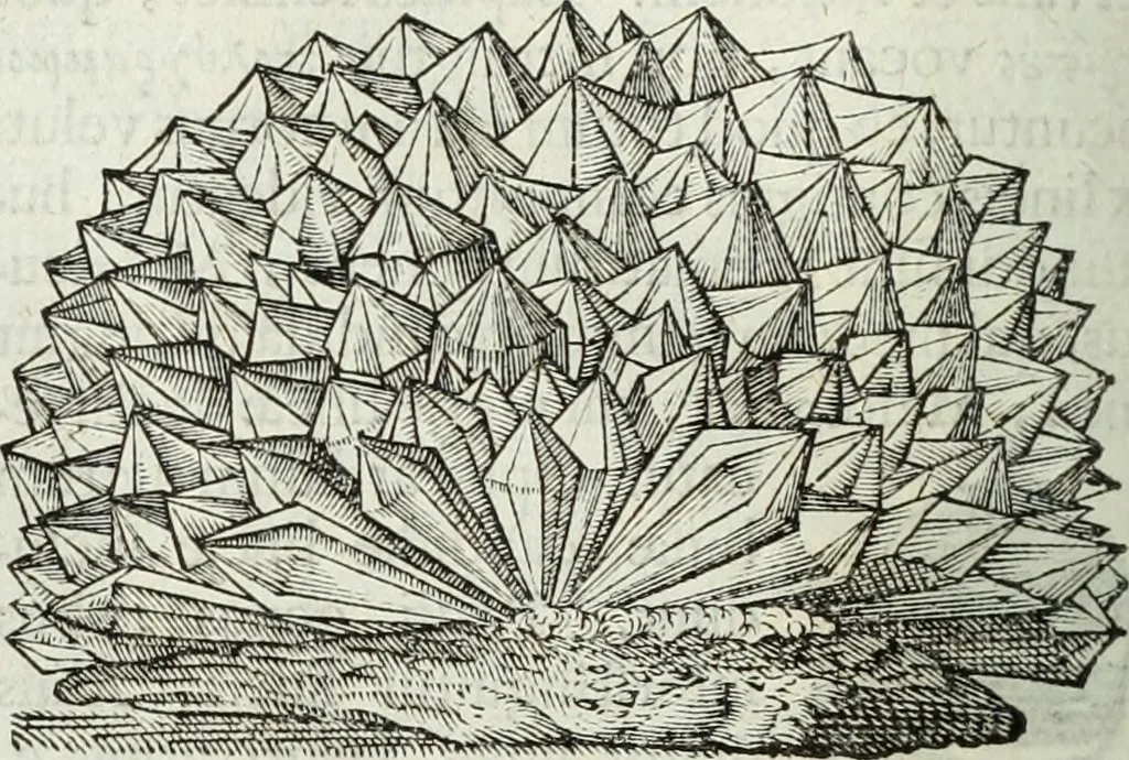 An illustration from Mundus Subterraneus, in XII libros digestus; quo divinum subterrestris mundi opificium, mira ergasteriorum naturæ in eo distributio, verbo pantámorphou Protei regnum, universæ denique naturæ majestas, 1665, leaf 457