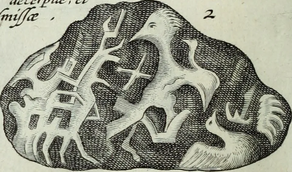 An illustration from Mundus Subterraneus, in XII libros digestus; quo divinum subterrestris mundi opificium, mira ergasteriorum naturæ in eo distributio, verbo pantámorphou Protei regnum, universæ denique naturæ majestas, 1665, leaf 467