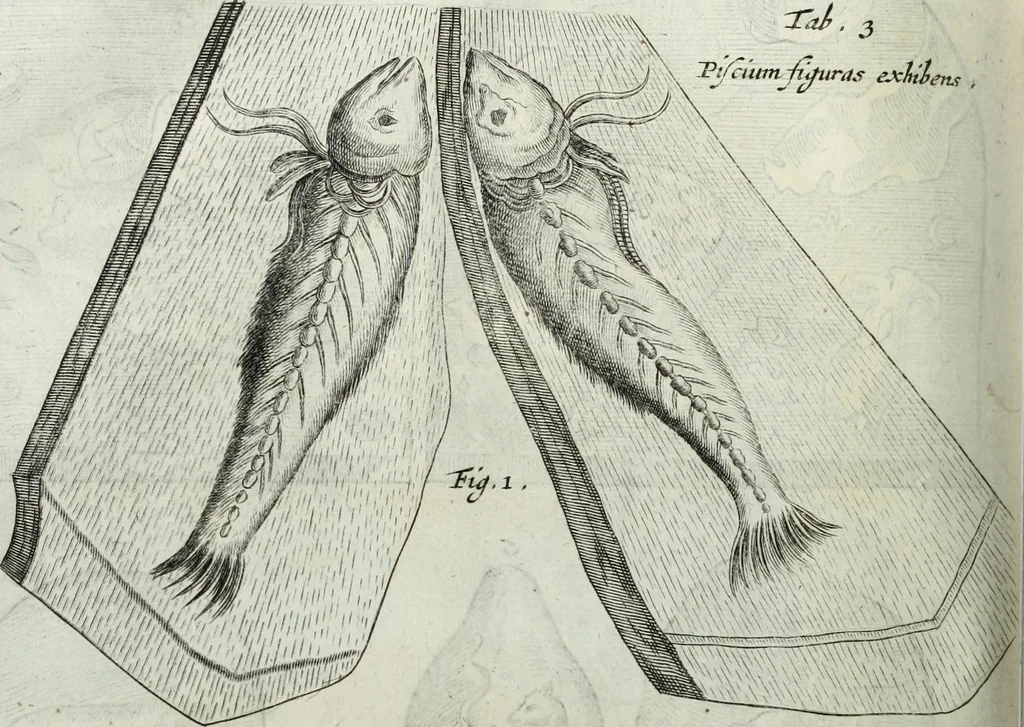An illustration from Mundus Subterraneus, in XII libros digestus; quo divinum subterrestris mundi opificium, mira ergasteriorum naturæ in eo distributio, verbo pantámorphou Protei regnum, universæ denique naturæ majestas, 1665, leaf 469