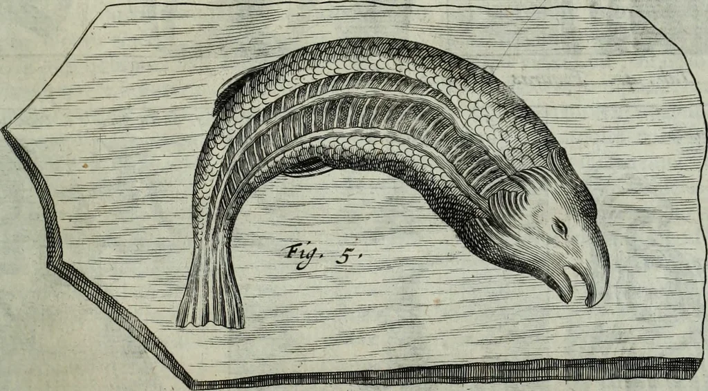 An illustration from Mundus Subterraneus, in XII libros digestus; quo divinum subterrestris mundi opificium, mira ergasteriorum naturæ in eo distributio, verbo pantámorphou Protei regnum, universæ denique naturæ majestas, 1665, leaf 470