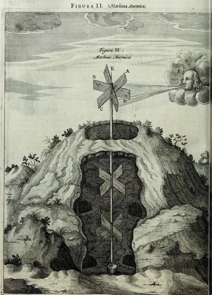 An illustration from Mundus Subterraneus, in XII libros digestus; quo divinum subterrestris mundi opificium, mira ergasteriorum naturæ in eo distributio, verbo pantámorphou Protei regnum, universæ denique naturæ majestas, 1665, leaf 629