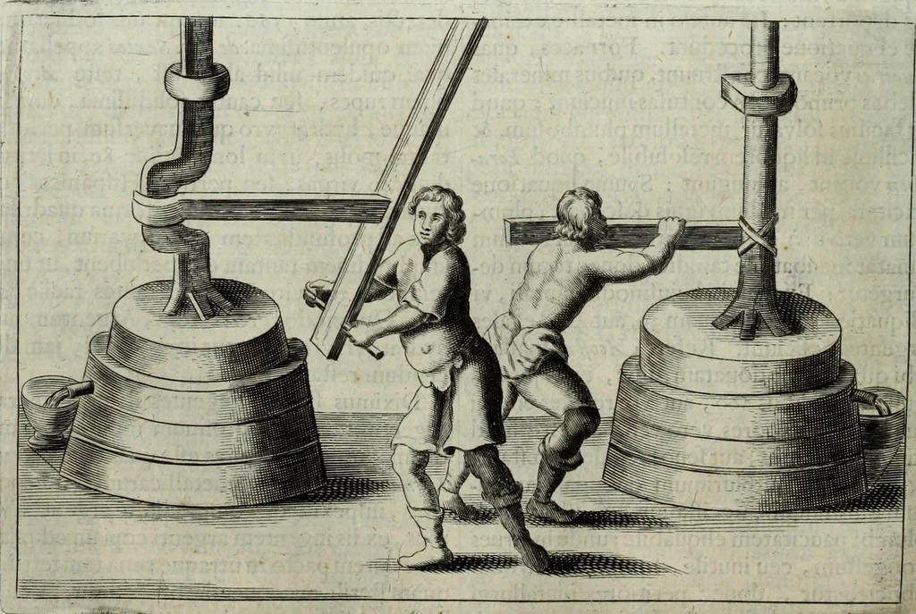 An illustration from Mundus Subterraneus, in XII libros digestus; quo divinum subterrestris mundi opificium, mira ergasteriorum naturæ in eo distributio, verbo pantámorphou Protei regnum, universæ denique naturæ majestas, 1665, leaf 649