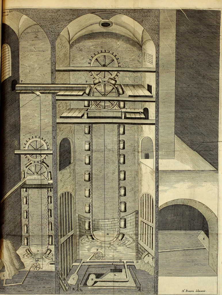 An illustration from Mundus Subterraneus, in XII libros digestus; quo divinum subterrestris mundi opificium, mira ergasteriorum naturæ in eo distributio, verbo pantámorphou Protei regnum, universæ denique naturæ majestas, 1665, leaf 666