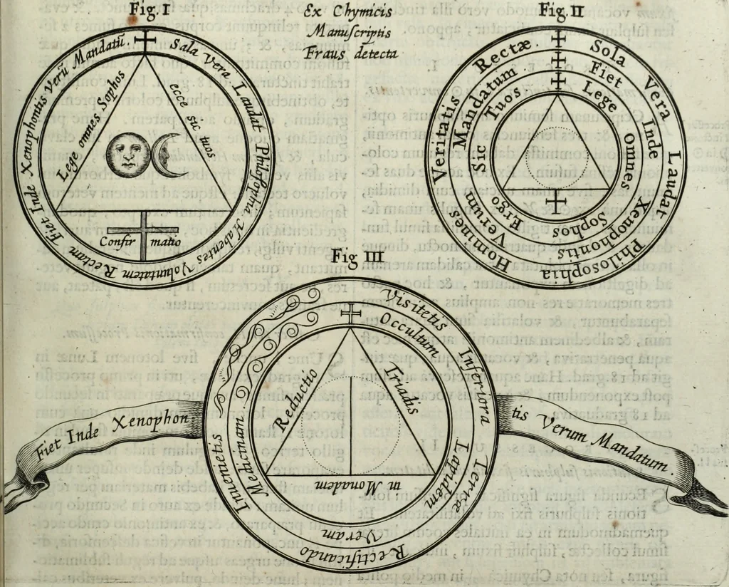 An illustration from Mundus Subterraneus, in XII libros digestus; quo divinum subterrestris mundi opificium, mira ergasteriorum naturæ in eo distributio, verbo pantámorphou Protei regnum, universæ denique naturæ majestas, 1665, leaf 734