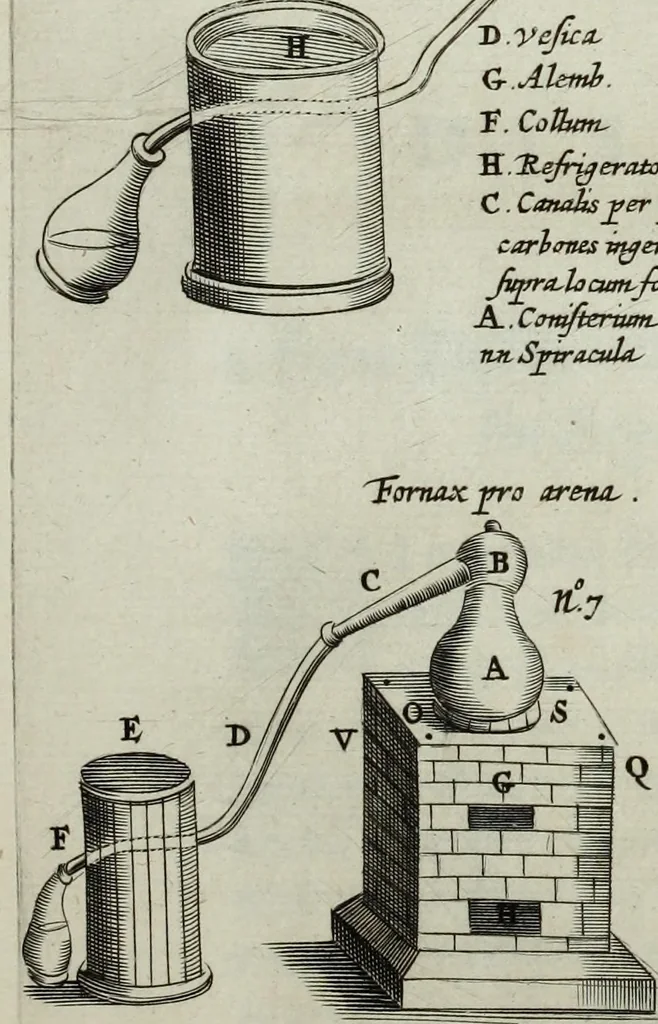 An illustration from Mundus Subterraneus, in XII libros digestus; quo divinum subterrestris mundi opificium, mira ergasteriorum naturæ in eo distributio, verbo pantámorphou Protei regnum, universæ denique naturæ majestas, 1665, leaf 839