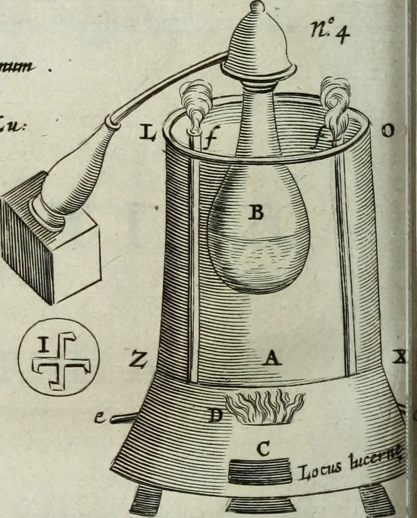 An illustration from Mundus Subterraneus, in XII libros digestus; quo divinum subterrestris mundi opificium, mira ergasteriorum naturæ in eo distributio, verbo pantámorphou Protei regnum, universæ denique naturæ majestas, 1665, leaf 839