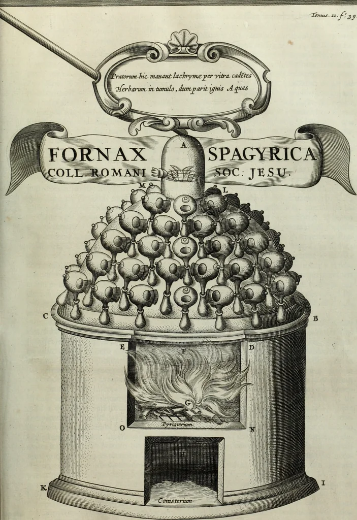 An illustration from Mundus Subterraneus, in XII libros digestus; quo divinum subterrestris mundi opificium, mira ergasteriorum naturæ in eo distributio, verbo pantámorphou Protei regnum, universæ denique naturæ majestas, 1665, leaf 842