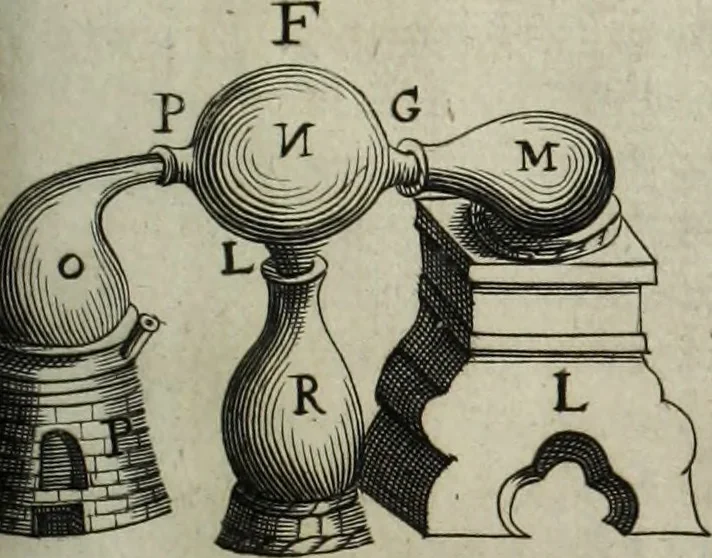 An illustration from Mundus Subterraneus, in XII libros digestus; quo divinum subterrestris mundi opificium, mira ergasteriorum naturæ in eo distributio, verbo pantámorphou Protei regnum, universæ denique naturæ majestas, 1665, leaf 846
