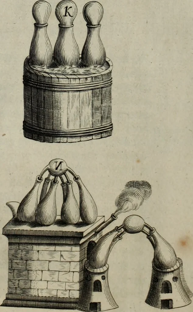 An illustration from Mundus Subterraneus, in XII libros digestus; quo divinum subterrestris mundi opificium, mira ergasteriorum naturæ in eo distributio, verbo pantámorphou Protei regnum, universæ denique naturæ majestas, 1665, leaf 846
