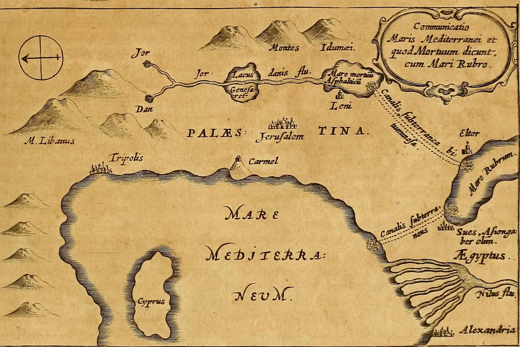 An illustration from Mundus subterraneus, in XII libros digestus : qvo divinum subterrestris mundi opificium, mira ergasteriorum naturae in eo distributio, verbo [pantamorphon] Protei regnum, universae denique naturae majestas & divitiae summa rerum varietate exponuntur, abditorum effectuum causae acri indagine inquistae demonstrantur, cognitae per artis & naturae conjugium ad humanae vitae necessarium usum vario experimentorum apparata, necnon novo modo & ratione applicantur. Ad Alexandrum VII. pont. opt. max., 1678, leaf 128