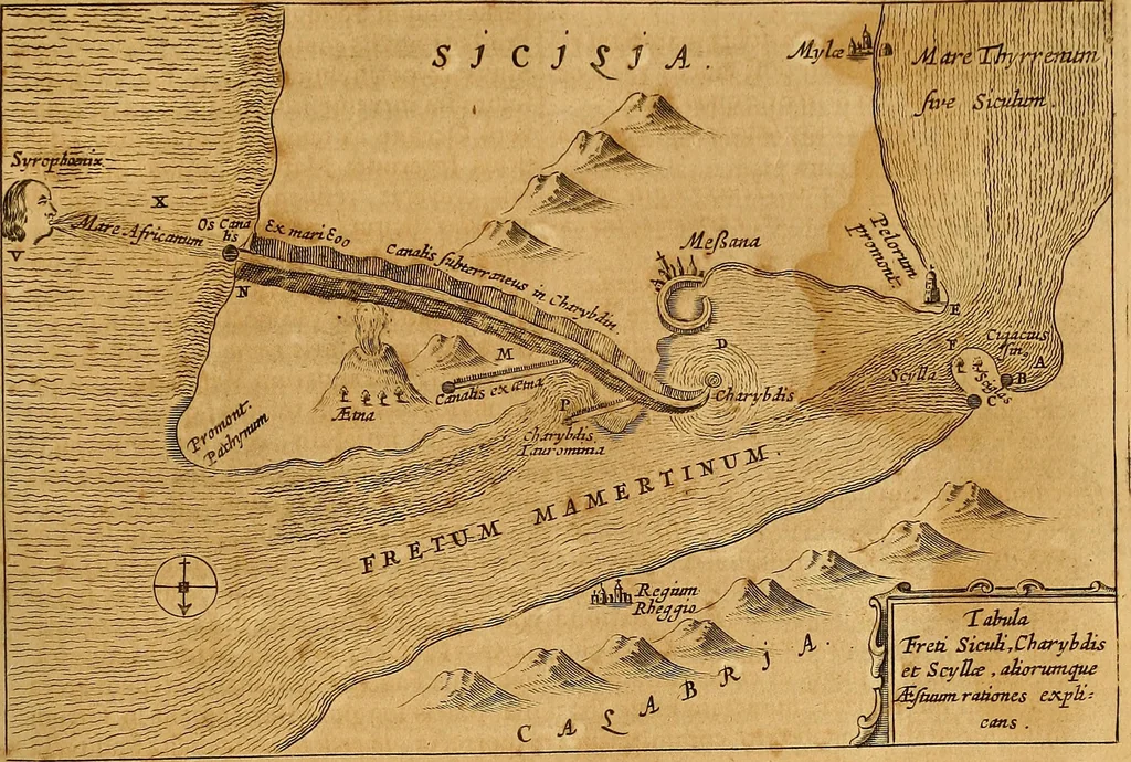 An illustration from Mundus subterraneus, in XII libros digestus : qvo divinum subterrestris mundi opificium, mira ergasteriorum naturae in eo distributio, verbo [pantamorphon] Protei regnum, universae denique naturae majestas & divitiae summa rerum varietate exponuntur, abditorum effectuum causae acri indagine inquistae demonstrantur, cognitae per artis & naturae conjugium ad humanae vitae necessarium usum vario experimentorum apparata, necnon novo modo & ratione applicantur. Ad Alexandrum VII. pont. opt. max., 1678, leaf 142