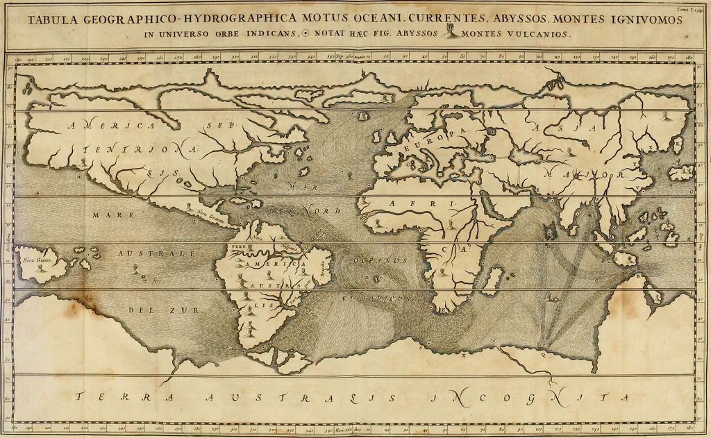 An illustration from Mundus subterraneus, in XII libros digestus : qvo divinum subterrestris mundi opificium, mira ergasteriorum naturae in eo distributio, verbo [pantamorphon] Protei regnum, universae denique naturae majestas & divitiae summa rerum varietate exponuntur, abditorum effectuum causae acri indagine inquistae demonstrantur, cognitae per artis & naturae conjugium ad humanae vitae necessarium usum vario experimentorum apparata, necnon novo modo & ratione applicantur. Ad Alexandrum VII. pont. opt. max., 1678, leaf 178