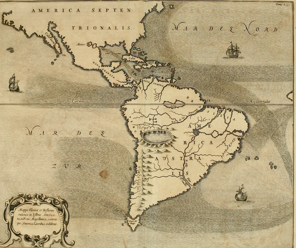 An illustration from Mundus subterraneus, in XII libros digestus : qvo divinum subterrestris mundi opificium, mira ergasteriorum naturae in eo distributio, verbo [pantamorphon] Protei regnum, universae denique naturae majestas & divitiae summa rerum varietate exponuntur, abditorum effectuum causae acri indagine inquistae demonstrantur, cognitae per artis & naturae conjugium ad humanae vitae necessarium usum vario experimentorum apparata, necnon novo modo & ratione applicantur. Ad Alexandrum VII. pont. opt. max., 1678, leaf 202
