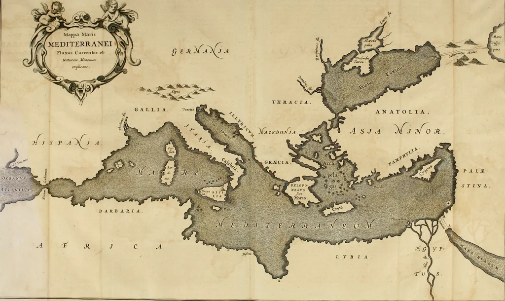 An illustration from Mundus subterraneus, in XII libros digestus : qvo divinum subterrestris mundi opificium, mira ergasteriorum naturae in eo distributio, verbo [pantamorphon] Protei regnum, universae denique naturae majestas & divitiae summa rerum varietate exponuntur, abditorum effectuum causae acri indagine inquistae demonstrantur, cognitae per artis & naturae conjugium ad humanae vitae necessarium usum vario experimentorum apparata, necnon novo modo & ratione applicantur. Ad Alexandrum VII. pont. opt. max., 1678, leaf 214