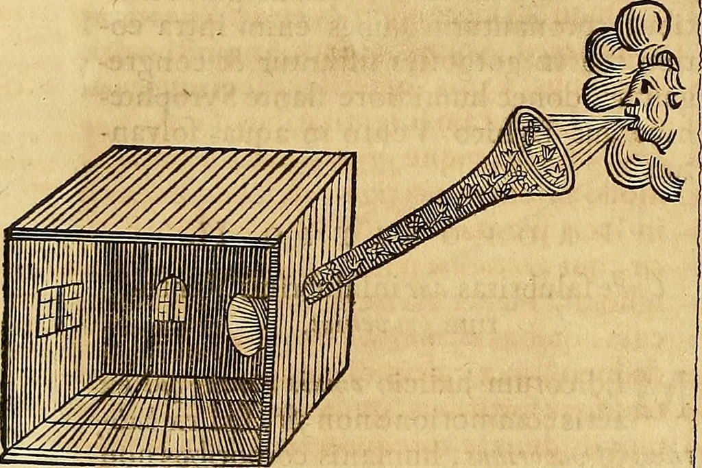 An illustration from Mundus subterraneus, in XII libros digestus : qvo divinum subterrestris mundi opificium, mira ergasteriorum naturae in eo distributio, verbo [pantamorphon] Protei regnum, universae denique naturae majestas & divitiae summa rerum varietate exponuntur, abditorum effectuum causae acri indagine inquistae demonstrantur, cognitae per artis & naturae conjugium ad humanae vitae necessarium usum vario experimentorum apparata, necnon novo modo & ratione applicantur. Ad Alexandrum VII. pont. opt. max., 1678, leaf 295