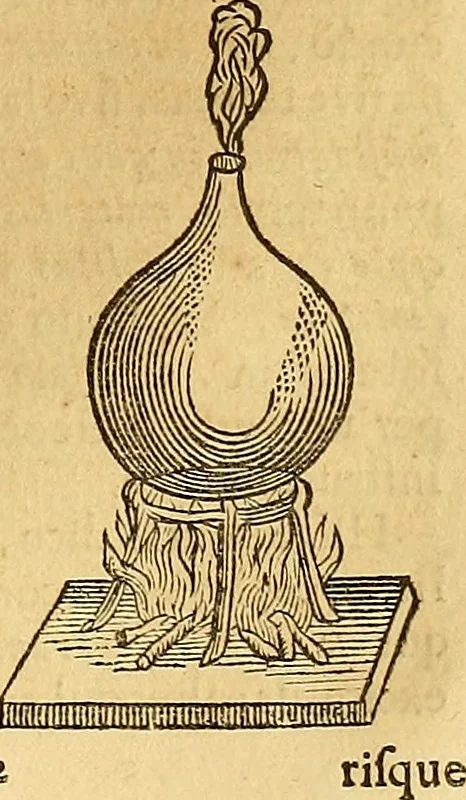 An illustration from Mundus subterraneus, in XII libros digestus : qvo divinum subterrestris mundi opificium, mira ergasteriorum naturae in eo distributio, verbo [pantamorphon] Protei regnum, universae denique naturae majestas & divitiae summa rerum varietate exponuntur, abditorum effectuum causae acri indagine inquistae demonstrantur, cognitae per artis & naturae conjugium ad humanae vitae necessarium usum vario experimentorum apparata, necnon novo modo & ratione applicantur. Ad Alexandrum VII. pont. opt. max., 1678, leaf 416