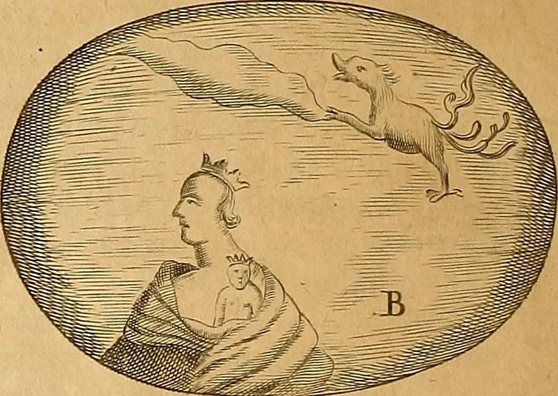 An illustration from Mundus subterraneus, in XII libros digestus : qvo divinum subterrestris mundi opificium, mira ergasteriorum naturae in eo distributio, verbo [pantamorphon] Protei regnum, universae denique naturae majestas & divitiae summa rerum varietate exponuntur, abditorum effectuum causae acri indagine inquistae demonstrantur, cognitae per artis & naturae conjugium ad humanae vitae necessarium usum vario experimentorum apparata, necnon novo modo & ratione applicantur. Ad Alexandrum VII. pont. opt. max., 1678, leaf 475