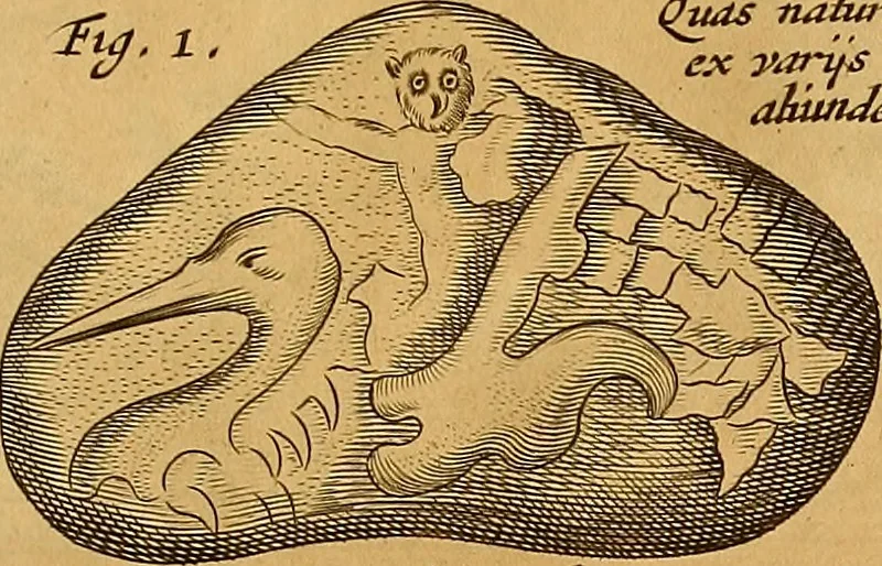 An illustration from Mundus subterraneus, in XII libros digestus : qvo divinum subterrestris mundi opificium, mira ergasteriorum naturae in eo distributio, verbo [pantamorphon] Protei regnum, universae denique naturae majestas & divitiae summa rerum varietate exponuntur, abditorum effectuum causae acri indagine inquistae demonstrantur, cognitae per artis & naturae conjugium ad humanae vitae necessarium usum vario experimentorum apparata, necnon novo modo & ratione applicantur. Ad Alexandrum VII. pont. opt. max., 1678, leaf 476