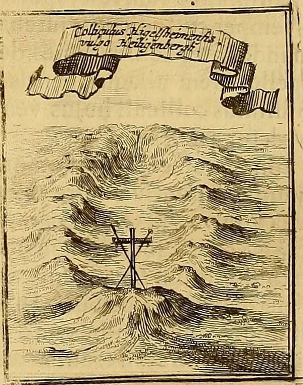An illustration from Mundus subterraneus, in XII libros digestus : qvo divinum subterrestris mundi opificium, mira ergasteriorum naturae in eo distributio, verbo [pantamorphon] Protei regnum, universae denique naturae majestas & divitiae summa rerum varietate exponuntur, abditorum effectuum causae acri indagine inquistae demonstrantur, cognitae per artis & naturae conjugium ad humanae vitae necessarium usum vario experimentorum apparata, necnon novo modo & ratione applicantur. Ad Alexandrum VII. pont. opt. max., 1678, leaf 550