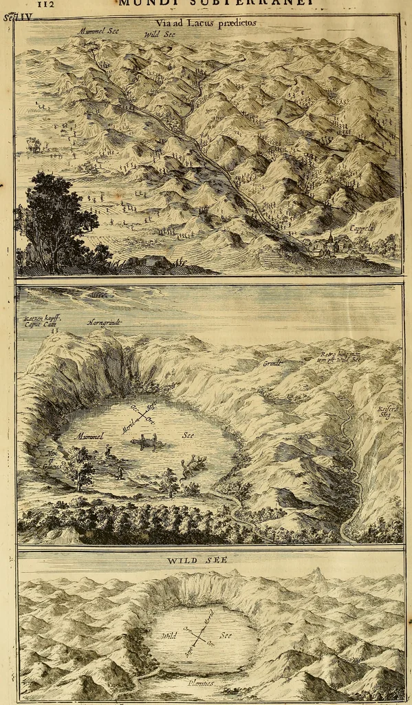 An illustration from Mundus subterraneus, in XII libros digestus : qvo divinum subterrestris mundi opificium, mira ergasteriorum naturae in eo distributio, verbo [pantamorphon] Protei regnum, universae denique naturae majestas & divitiae summa rerum varietate exponuntur, abditorum effectuum causae acri indagine inquistae demonstrantur, cognitae per artis & naturae conjugium ad humanae vitae necessarium usum vario experimentorum apparata, necnon novo modo & ratione applicantur. Ad Alexandrum VII. pont. opt. max., 1678, leaf 553