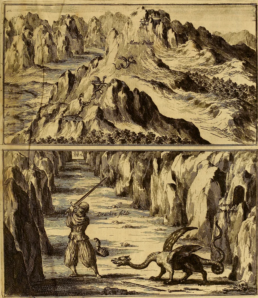 An illustration from Mundus subterraneus, in XII libros digestus : qvo divinum subterrestris mundi opificium, mira ergasteriorum naturae in eo distributio, verbo [pantamorphon] Protei regnum, universae denique naturae majestas & divitiae summa rerum varietate exponuntur, abditorum effectuum causae acri indagine inquistae demonstrantur, cognitae per artis & naturae conjugium ad humanae vitae necessarium usum vario experimentorum apparata, necnon novo modo & ratione applicantur. Ad Alexandrum VII. pont. opt. max., 1678, leaf 558