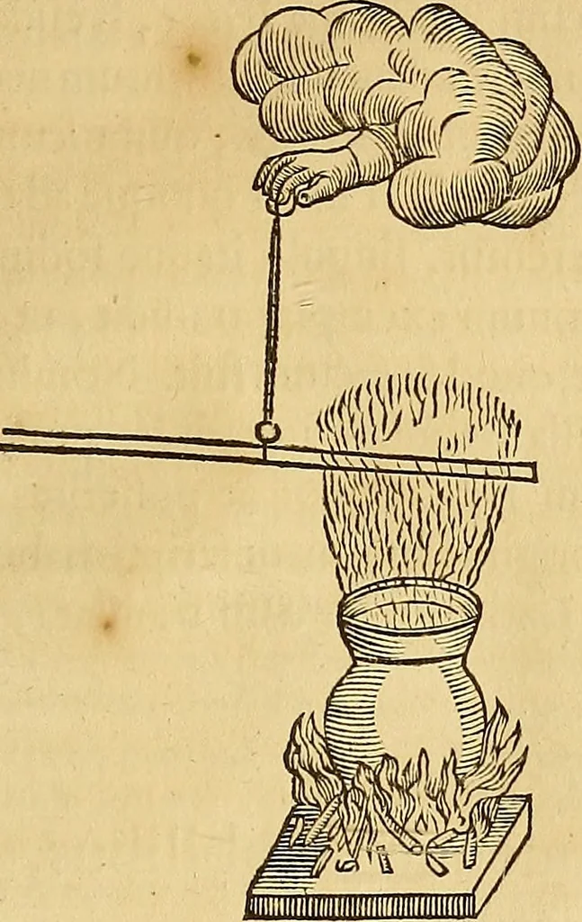 An illustration from Mundus subterraneus, in XII libros digestus : qvo divinum subterrestris mundi opificium, mira ergasteriorum naturae in eo distributio, verbo [pantamorphon] Protei regnum, universae denique naturae majestas & divitiae summa rerum varietate exponuntur, abditorum effectuum causae acri indagine inquistae demonstrantur, cognitae per artis & naturae conjugium ad humanae vitae necessarium usum vario experimentorum apparata, necnon novo modo & ratione applicantur. Ad Alexandrum VII. pont. opt. max., 1678, leaf 648