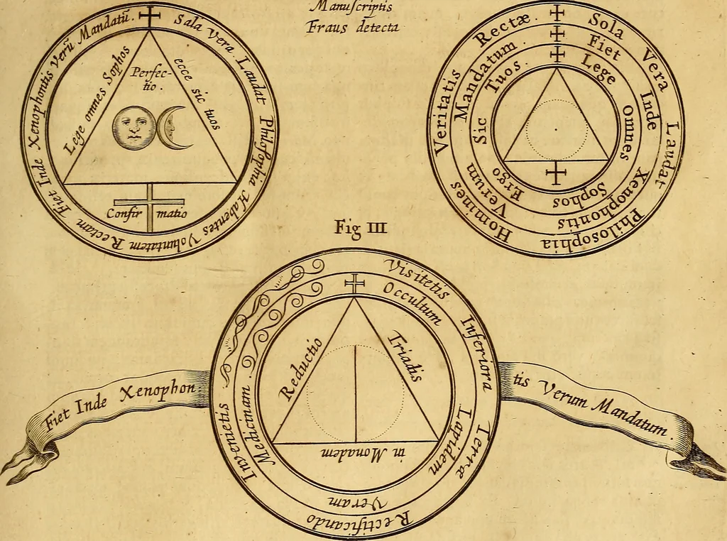 An illustration from Mundus subterraneus, in XII libros digestus : qvo divinum subterrestris mundi opificium, mira ergasteriorum naturae in eo distributio, verbo [pantamorphon] Protei regnum, universae denique naturae majestas & divitiae summa rerum varietate exponuntur, abditorum effectuum causae acri indagine inquistae demonstrantur, cognitae per artis & naturae conjugium ad humanae vitae necessarium usum vario experimentorum apparata, necnon novo modo & ratione applicantur. Ad Alexandrum VII. pont. opt. max., 1678, leaf 756