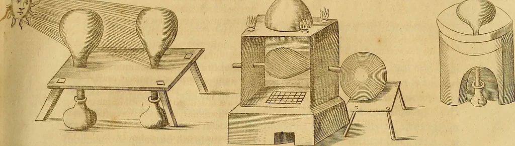 An illustration from Mundus subterraneus, in XII libros digestus : qvo divinum subterrestris mundi opificium, mira ergasteriorum naturae in eo distributio, verbo [pantamorphon] Protei regnum, universae denique naturae majestas & divitiae summa rerum varietate exponuntur, abditorum effectuum causae acri indagine inquistae demonstrantur, cognitae per artis & naturae conjugium ad humanae vitae necessarium usum vario experimentorum apparata, necnon novo modo & ratione applicantur. Ad Alexandrum VII. pont. opt. max., 1678, leaf 860