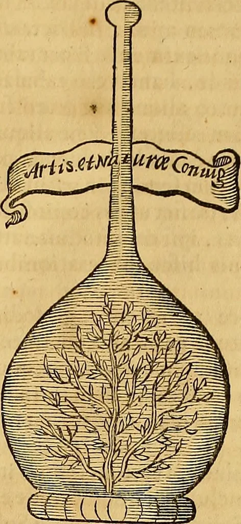 An illustration from Mundus subterraneus, in XII libros digestus : qvo divinum subterrestris mundi opificium, mira ergasteriorum naturae in eo distributio, verbo [pantamorphon] Protei regnum, universae denique naturae majestas & divitiae summa rerum varietate exponuntur, abditorum effectuum causae acri indagine inquistae demonstrantur, cognitae per artis & naturae conjugium ad humanae vitae necessarium usum vario experimentorum apparata, necnon novo modo & ratione applicantur. Ad Alexandrum VII. pont. opt. max., 1678, leaf 900