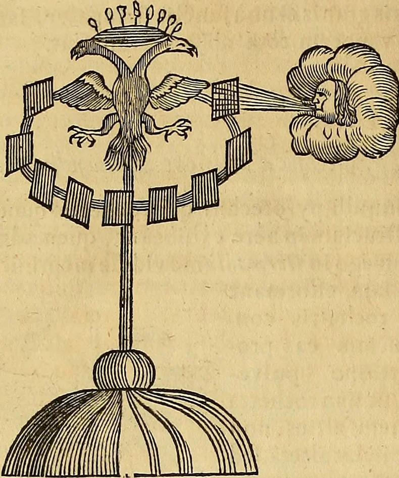 An illustration from Mundus subterraneus, in XII libros digestus : qvo divinum subterrestris mundi opificium, mira ergasteriorum naturae in eo distributio, verbo [pantamorphon] Protei regnum, universae denique naturae majestas & divitiae summa rerum varietate exponuntur, abditorum effectuum causae acri indagine inquistae demonstrantur, cognitae per artis & naturae conjugium ad humanae vitae necessarium usum vario experimentorum apparata, necnon novo modo & ratione applicantur. Ad Alexandrum VII. pont. opt. max., 1678, leaf 965