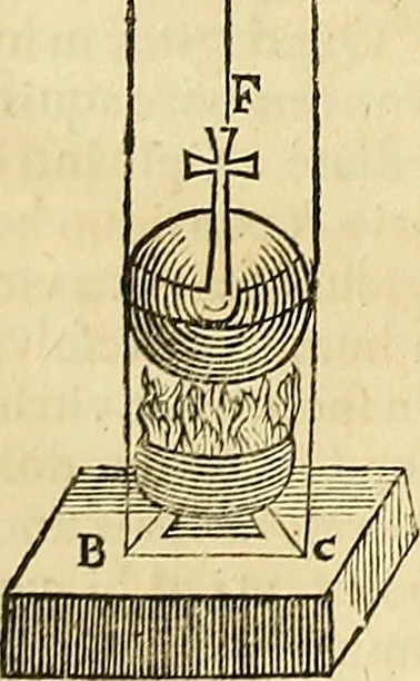 An illustration from Mundus subterraneus, in XII libros digestus : qvo divinum subterrestris mundi opificium, mira ergasteriorum naturae in eo distributio, verbo [pantamorphon] Protei regnum, universae denique naturae majestas & divitiae summa rerum varietate exponuntur, abditorum effectuum causae acri indagine inquistae demonstrantur, cognitae per artis & naturae conjugium ad humanae vitae necessarium usum vario experimentorum apparata, necnon novo modo & ratione applicantur. Ad Alexandrum VII. pont. opt. max., 1678, leaf 971