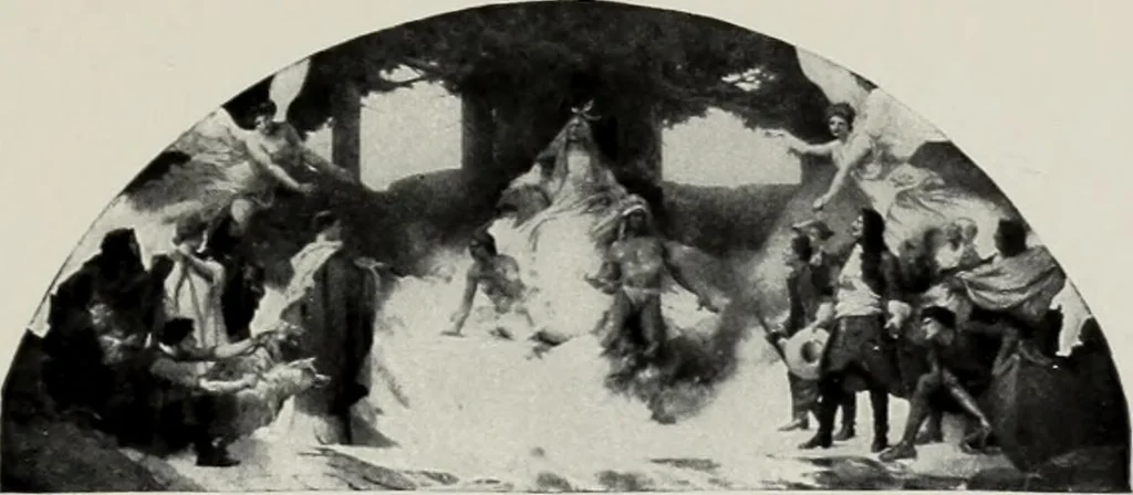 An illustration from Mural painting in America; the Scammon lectures, delivered before the Art institute of Chicago, March, 1912, and since greatly enlarged, by Edwin Howland Blashfield;, 1913, leaf 32
