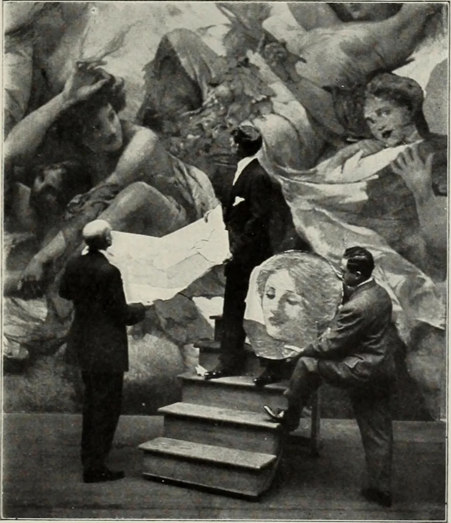 An illustration from Mural painting in America; the Scammon lectures, delivered before the Art institute of Chicago, March, 1912, and since greatly enlarged, by Edwin Howland Blashfield;, 1913, leaf 60