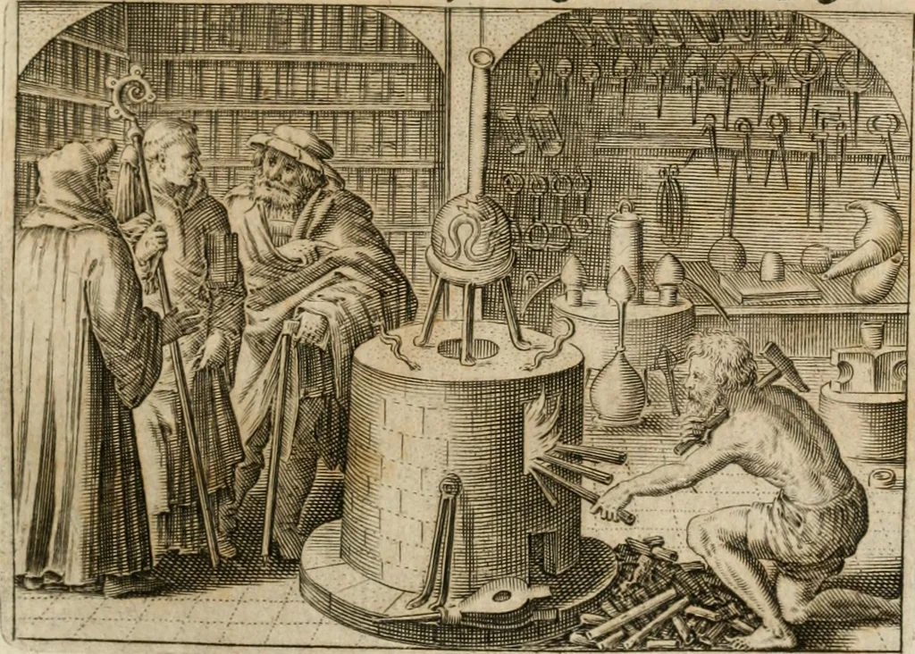An illustration from Musaeum hermeticum, reformatum et amplificatum : omnes sopho-spagyricae artis discipulos fidelissimè erudiens, quo pacto summa illa veraque lapidis philosophici medicina, qua res omnes qualemcunque defectum patientes, instaurantur, inveniri & haberi queat : continens tractatus chimicos XXI. praestantissimos .., 1678, leaf 390