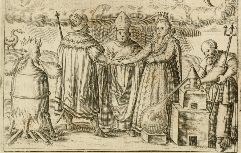 An illustration from Musaeum hermeticum, reformatum et amplificatum : omnes sopho-spagyricae artis discipulos fidelissimè erudiens, quo pacto summa illa veraque lapidis philosophici medicina, qua res omnes qualemcunque defectum patientes, instaurantur, inveniri & haberi queat : continens tractatus chimicos XXI. praestantissimos .., 1678, leaf 422