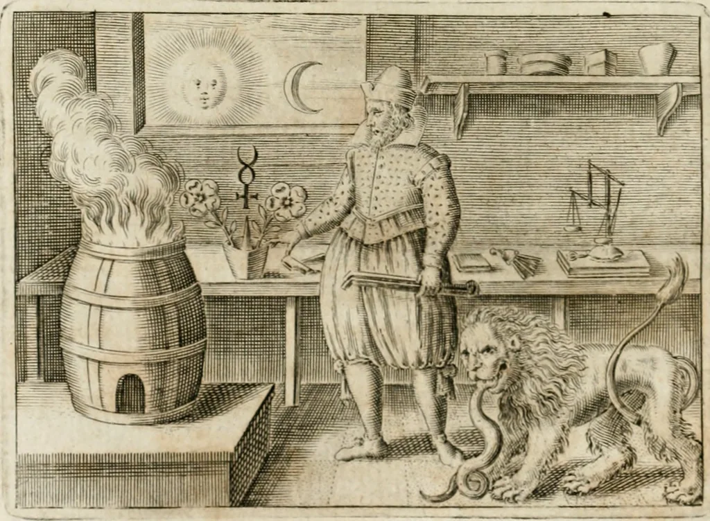 An illustration from Musaeum hermeticum, reformatum et amplificatum : omnes sopho-spagyricae artis discipulos fidelissimè erudiens, quo pacto summa illa veraque lapidis philosophici medicina, qua res omnes qualemcunque defectum patientes, instaurantur, inveniri & haberi queat : continens tractatus chimicos XXI. praestantissimos .., 1678, leaf 439