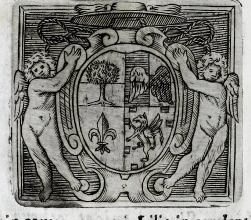 An illustration from Musarum plausus Perusii in augusto D. Petri Monast.o Congregationis Casinensis ad anni MDCXLIII generalia patrum comitia excitatus, 1643, leaf 104