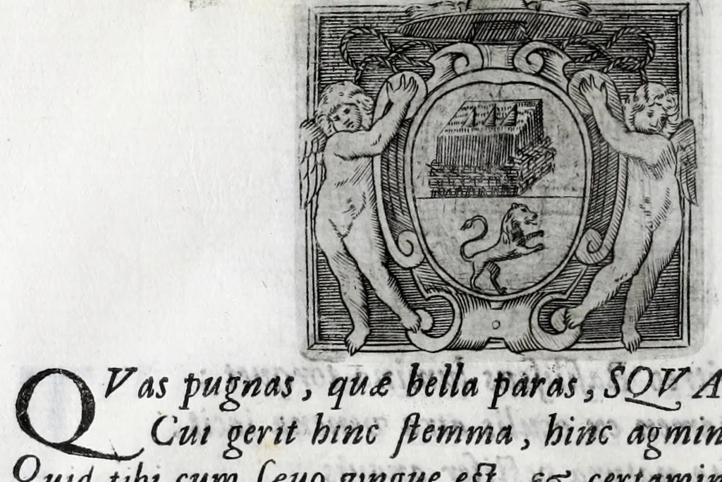 An illustration from Musarum plausus Perusii in augusto D. Petri Monast.o Congregationis Casinensis ad anni MDCXLIII generalia patrum comitia excitatus, 1643, leaf 108