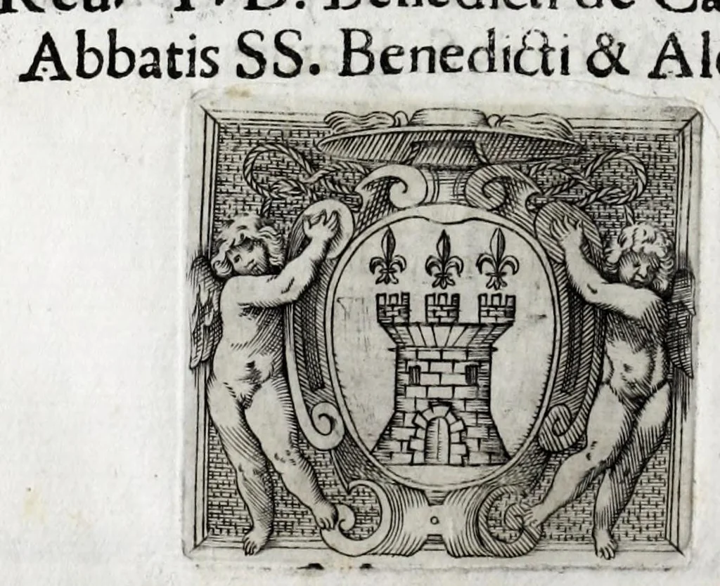 An illustration from Musarum plausus Perusii in augusto D. Petri Monast.o Congregationis Casinensis ad anni MDCXLIII generalia patrum comitia excitatus, 1643, leaf 54