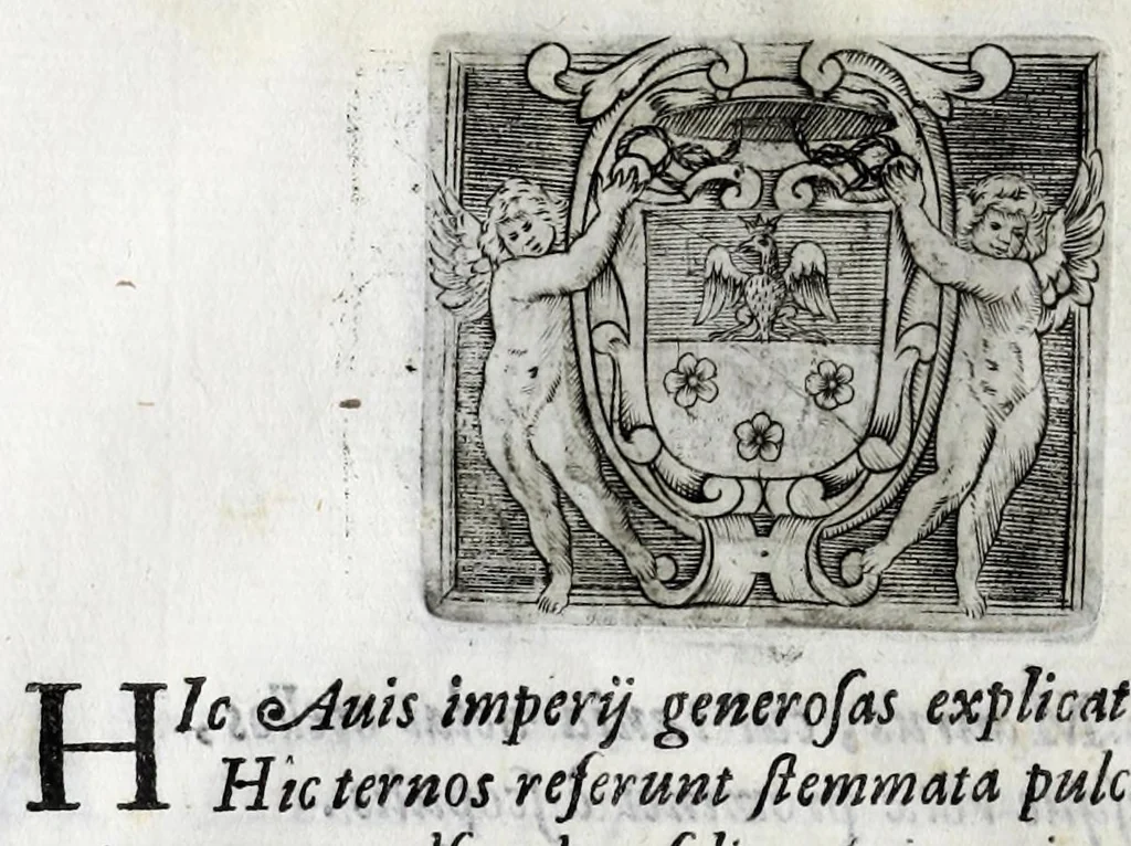 An illustration from Musarum plausus Perusii in augusto D. Petri Monast.o Congregationis Casinensis ad anni MDCXLIII generalia patrum comitia excitatus, 1643, leaf 98