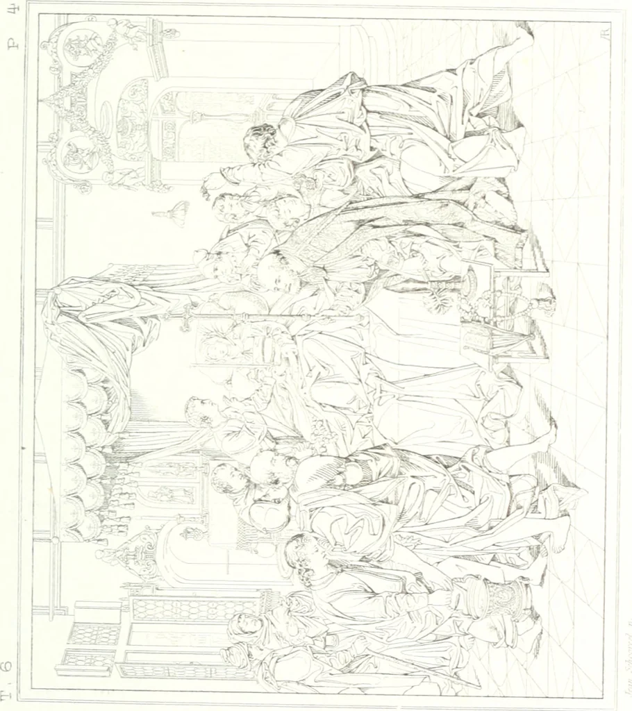 An illustration from Musée de peinture et de sculpture; ou, Recueil des principaux tableaux, statues et bas-reliefs des collections publiques et particulières de l'Europe. Dessiné et gravé à l'eau-forte par Réveil, avec des notices descriptives, critiques et historiques par Louis et Réné Ménard, 1872, leaf 114