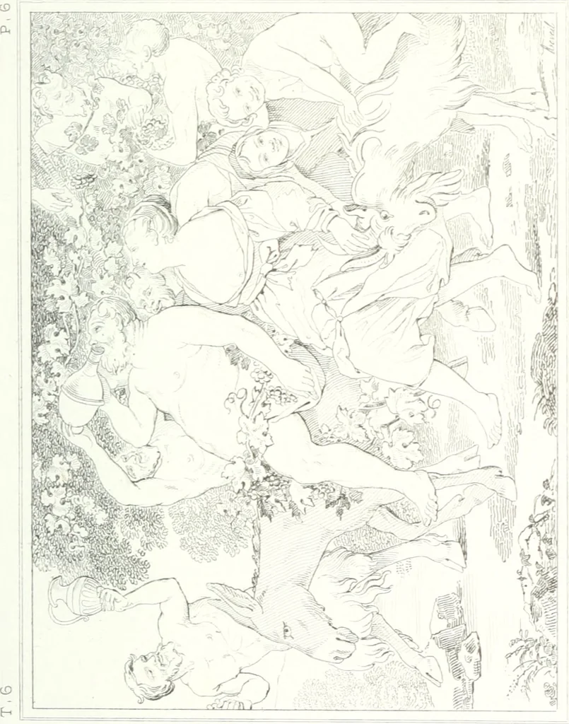 An illustration from Musée de peinture et de sculpture; ou, Recueil des principaux tableaux, statues et bas-reliefs des collections publiques et particulières de l'Europe. Dessiné et gravé à l'eau-forte par Réveil, avec des notices descriptives, critiques et historiques par Louis et Réné Ménard, 1872, leaf 118