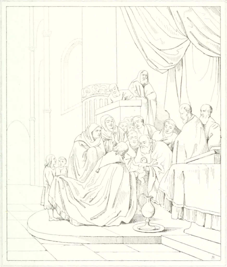 An illustration from Musée de peinture et de sculpture; ou, Recueil des principaux tableaux, statues et bas-reliefs des collections publiques et particulières de l'Europe. Dessiné et gravé à l'eau-forte par Réveil, avec des notices descriptives, critiques et historiques par Louis et Réné Ménard, 1872, leaf 128